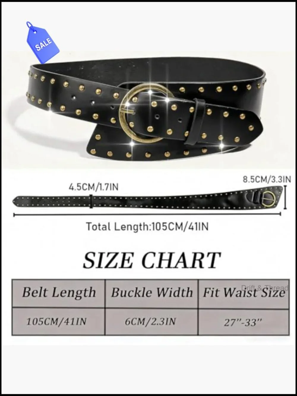 Punk Studded Wide Waist Belt for Women Faux Leather Cowgirl Belt